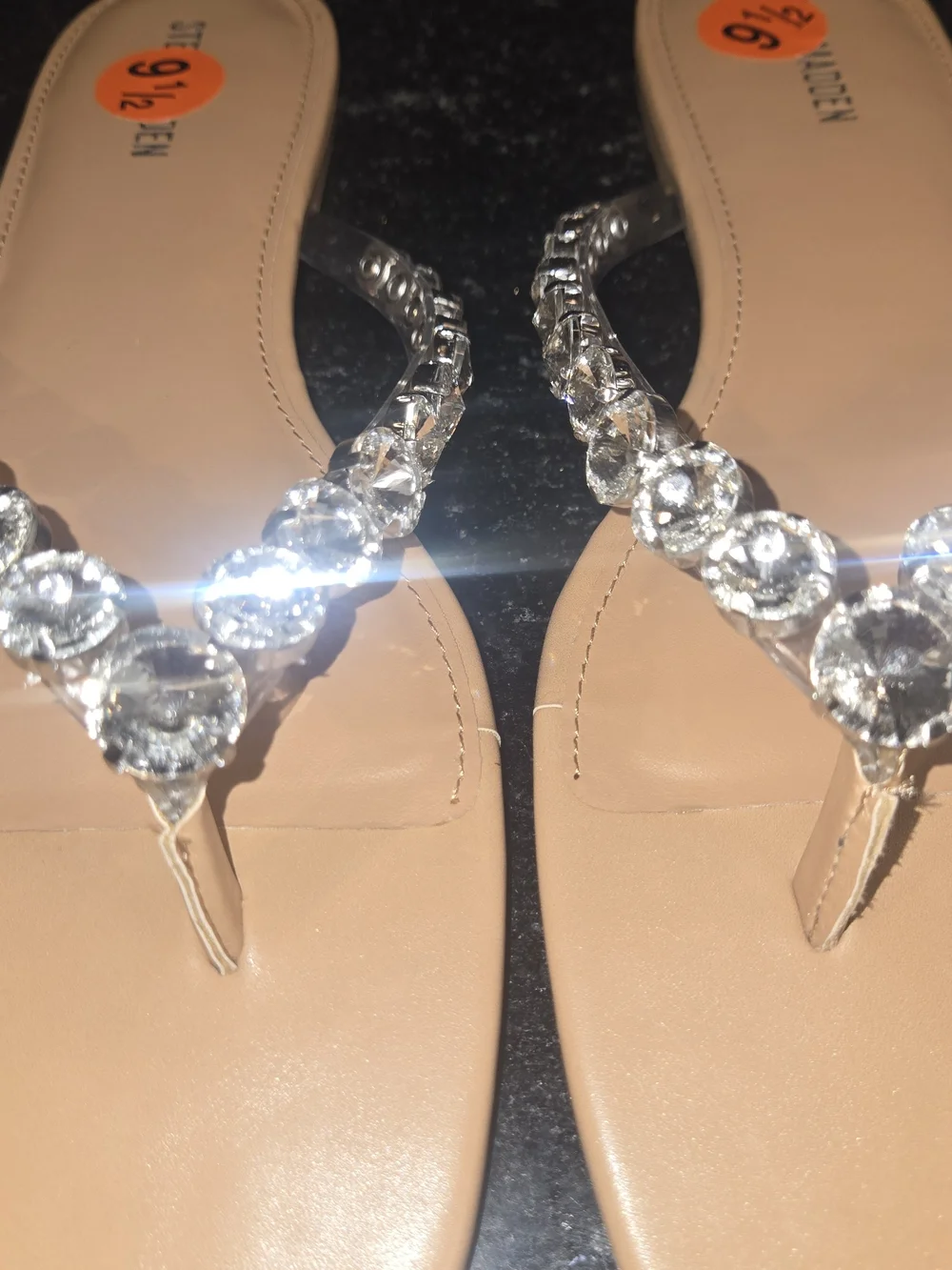Steve Madden Nude/Tan Rhinestone Thong Sandals